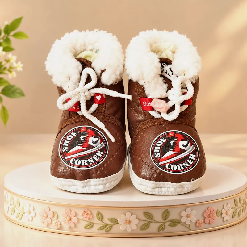 Warm Winter Soft Fleece Booties for Kids - Brown - Set 1