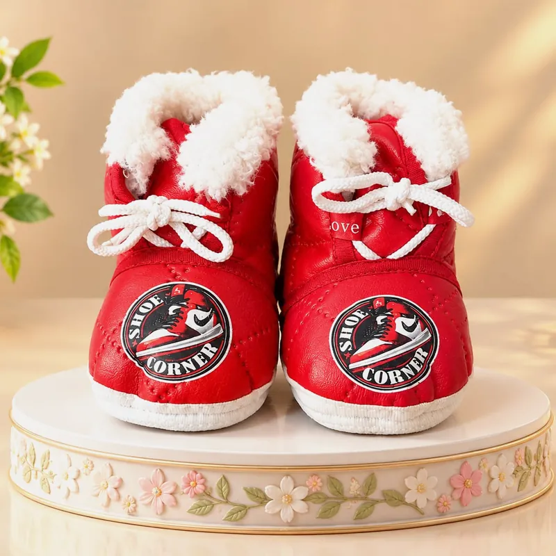 Warm Winter Soft Fleece Booties for Kids - Brown - Set 4