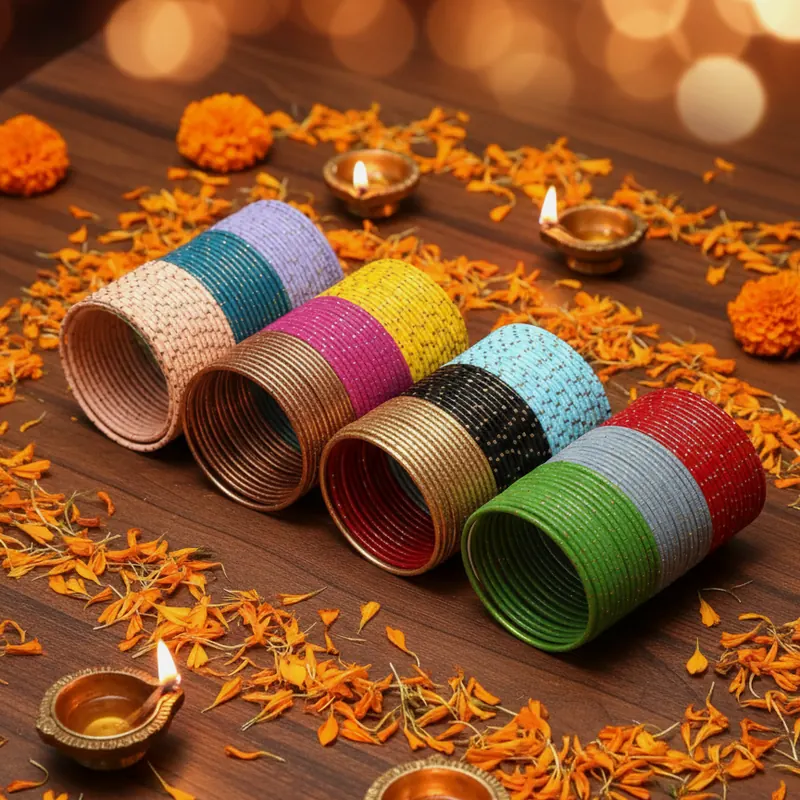 Waterproof Metal Bangles Set - 1 Dozen Vibrant Daily Wear Bangles - Set 12