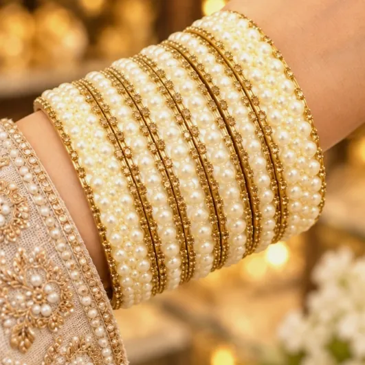 Pearl Chain Set 26 22 Metal Bangles - Set 1