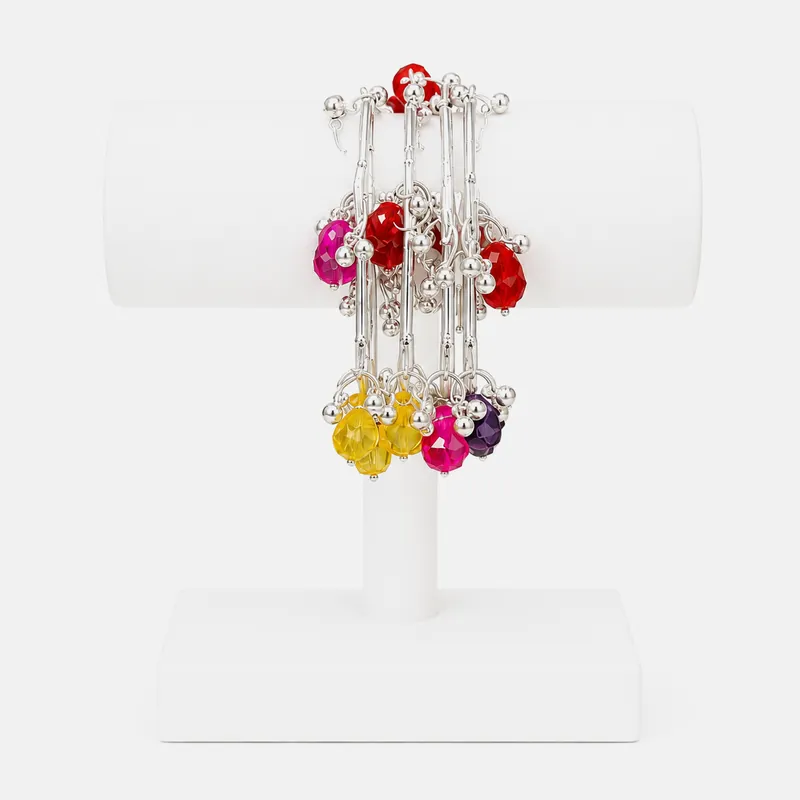 Cute Kids Silver Charm Bangles Set - Colorful Bead Dangles for Eid - Set 1