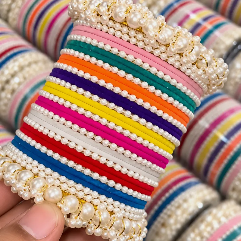 Pearl Multi Set 26 22 Metal Bangles - Set 1