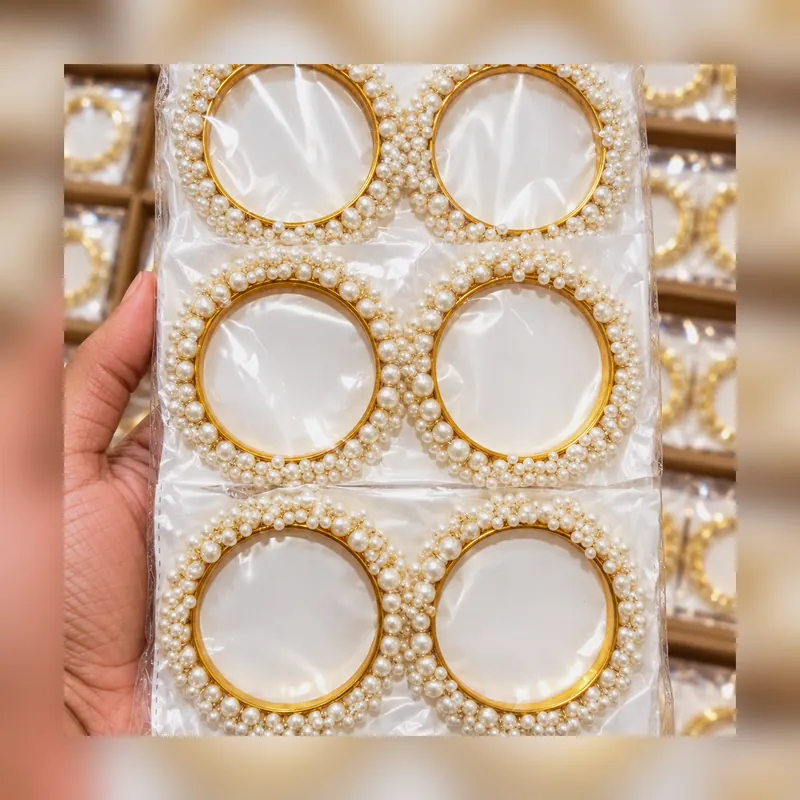 White Pearl Kara Bangles Set - Pack of 6 Pairs (12 Pieces) - Set 1