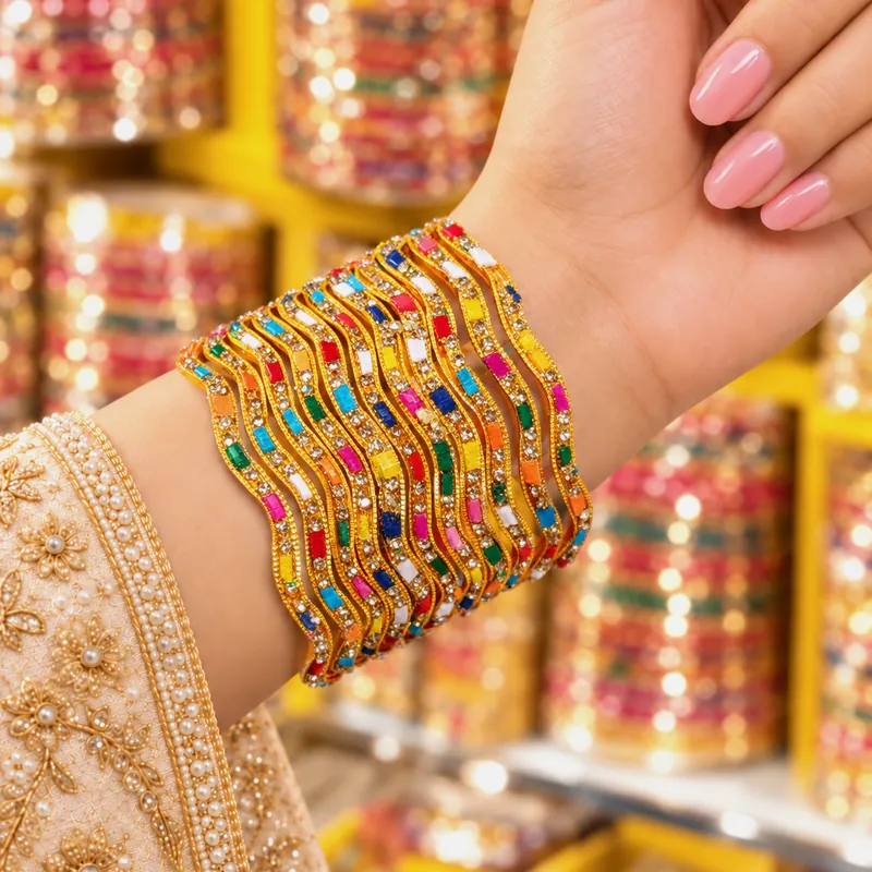 New Waterproof Metal 8 Bangles Set - Multicolor Partywear - Set 4