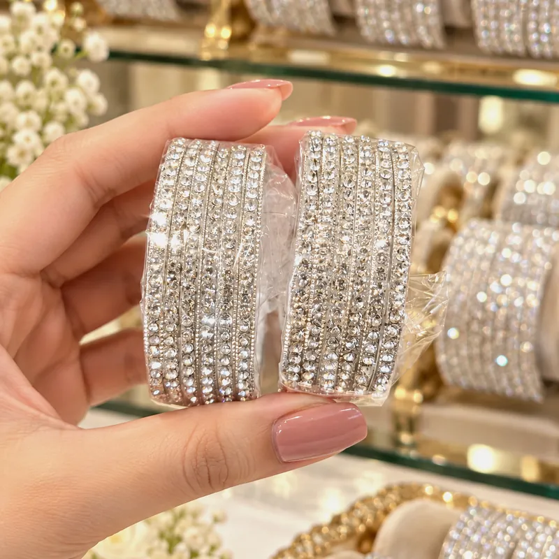 Kids Golden Stone Studded Metal Bangles - Size 12 Partywear Set - Set 3