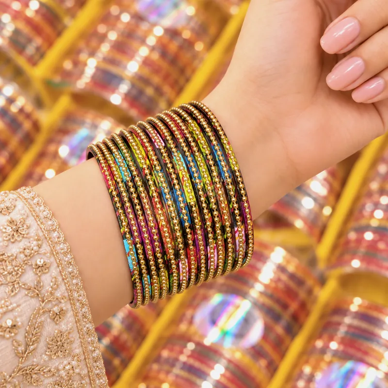 New Waterproof Metal Bangles Set of 8 - Vibrant Multicolor - Set 1