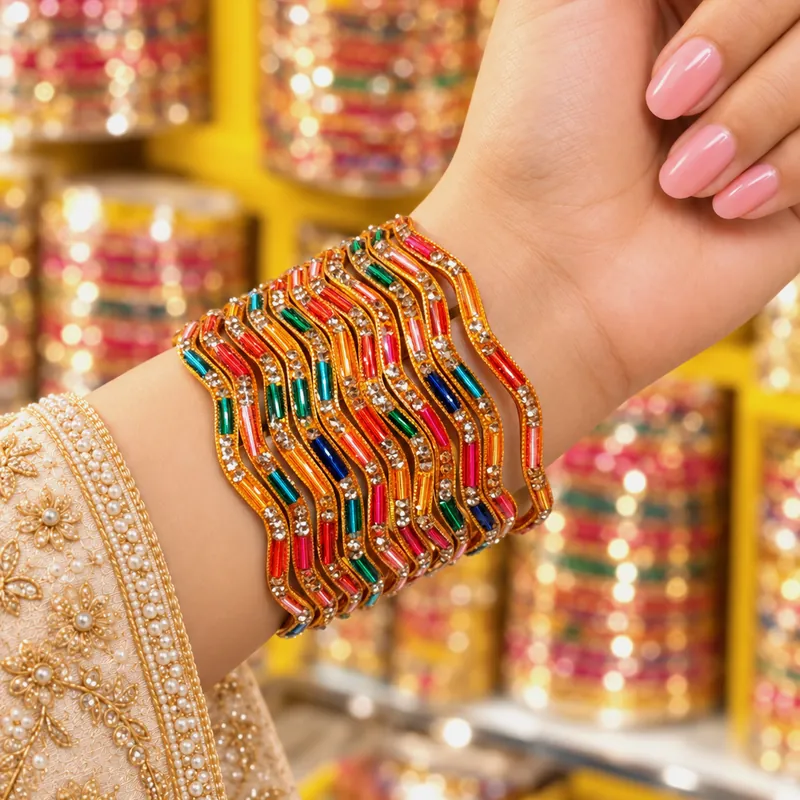 New Waterproof Metal 8 Bangles Set - Multicolor Partywear - Set 7