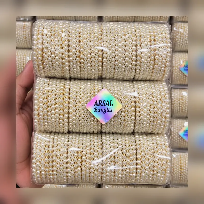 Pearl Moti Bangles 6 Set Wholesale Deal - Off-White - Set 1