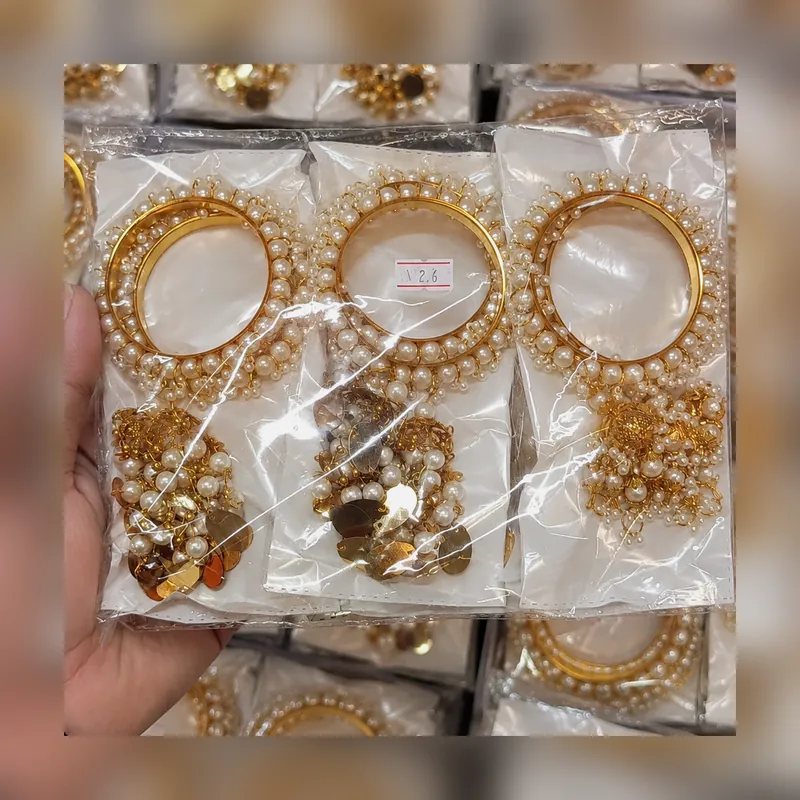 Pearl Jhumki Bangles Pack Of 6 Set - Wholesale Partywear Deal - Set 1