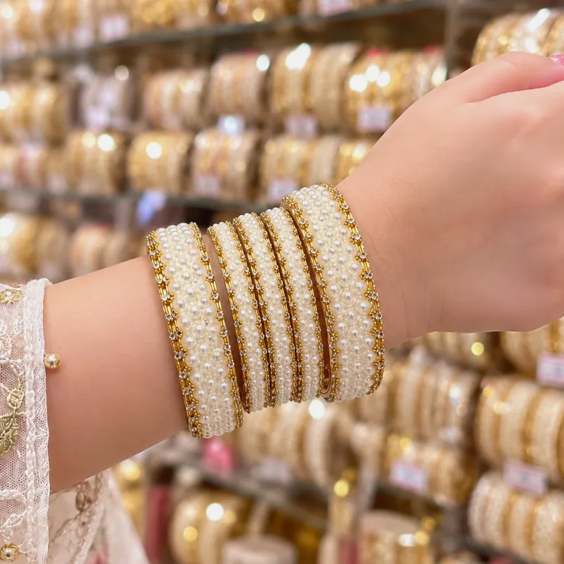 Kids Golden Stone Studded Metal Bangles - Size 12 Partywear Set - Set 14